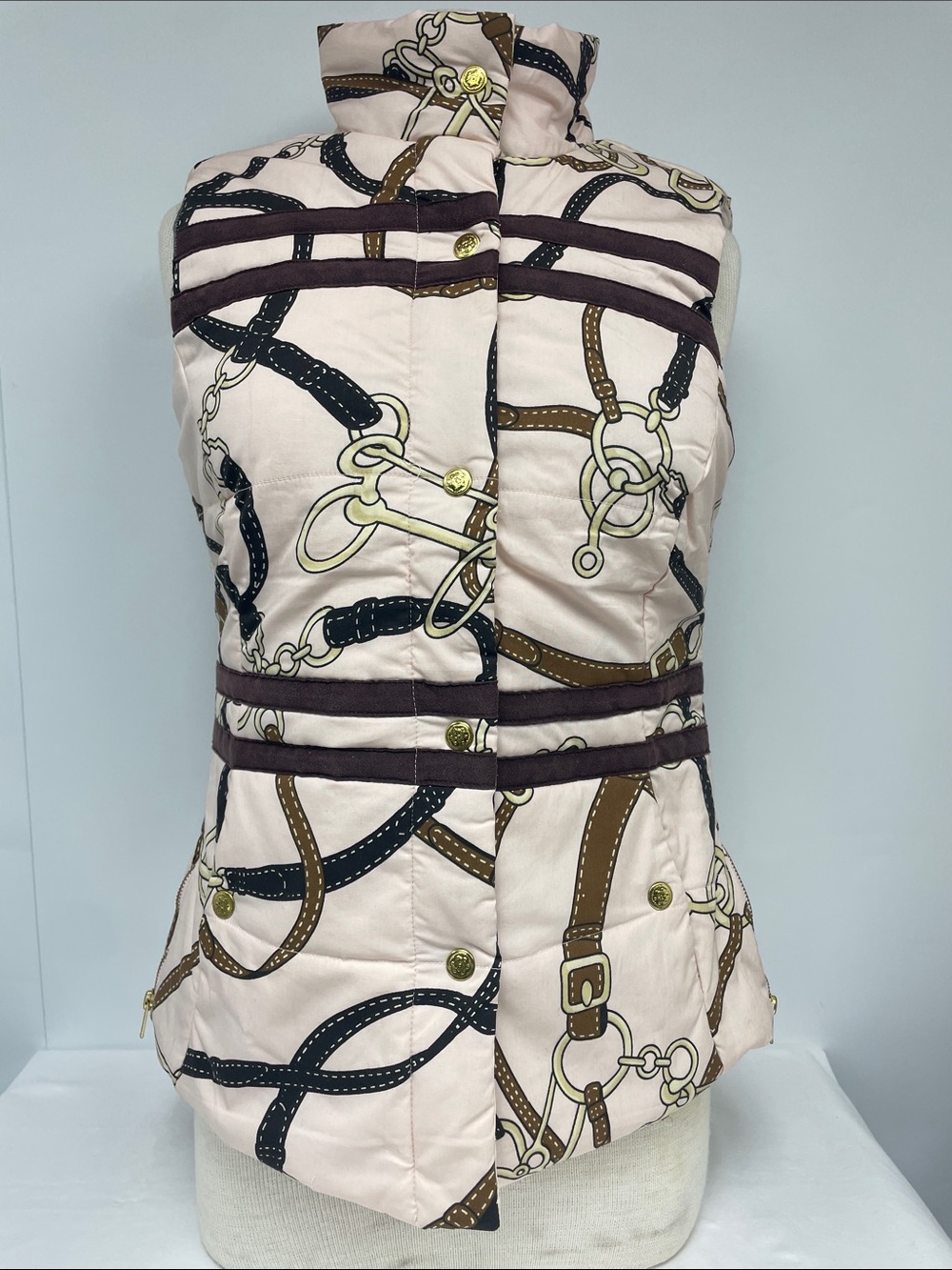 Dizzy Lizzy Quilted Belt-Print Puffer Vest in Blush